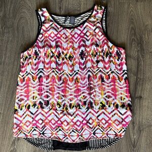New Directions Pink and Yellow Geometric Tank Top